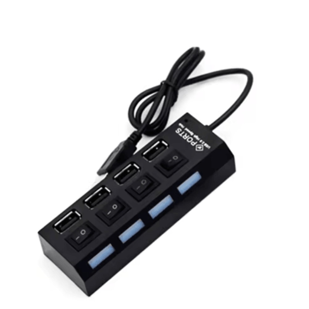4Port USB 20 Hub With LED Switch HighSpeed USB Splitter For PC Laptop 0