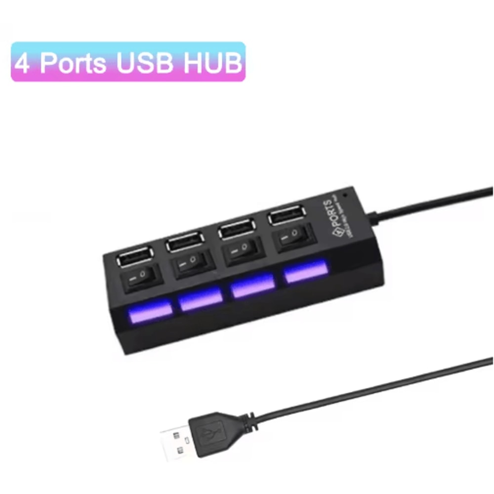 4Port USB 20 Hub With LED Switch HighSpeed USB Splitter For PC Laptop 5
