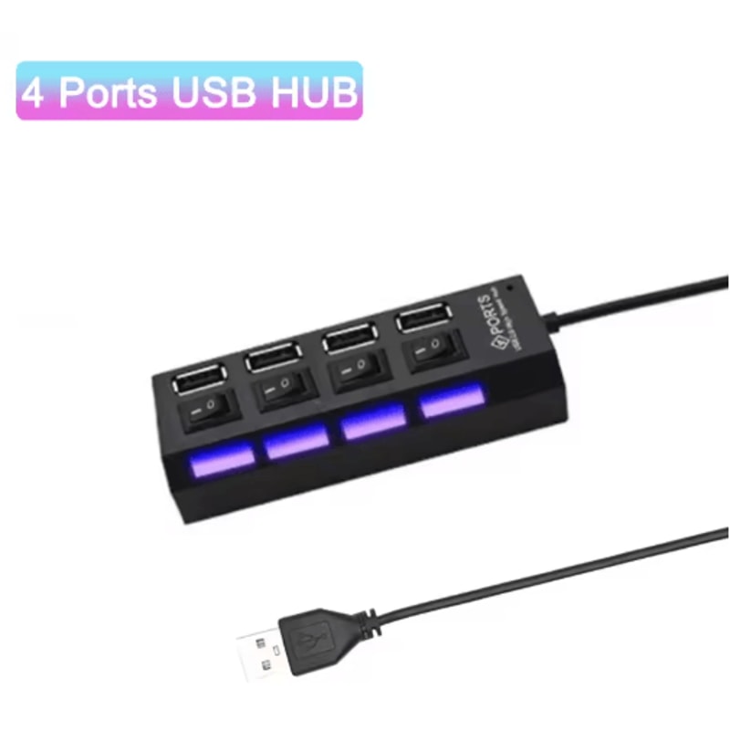 4Port USB 20 Hub With LED Switch HighSpeed USB Splitter For PC Laptop 5