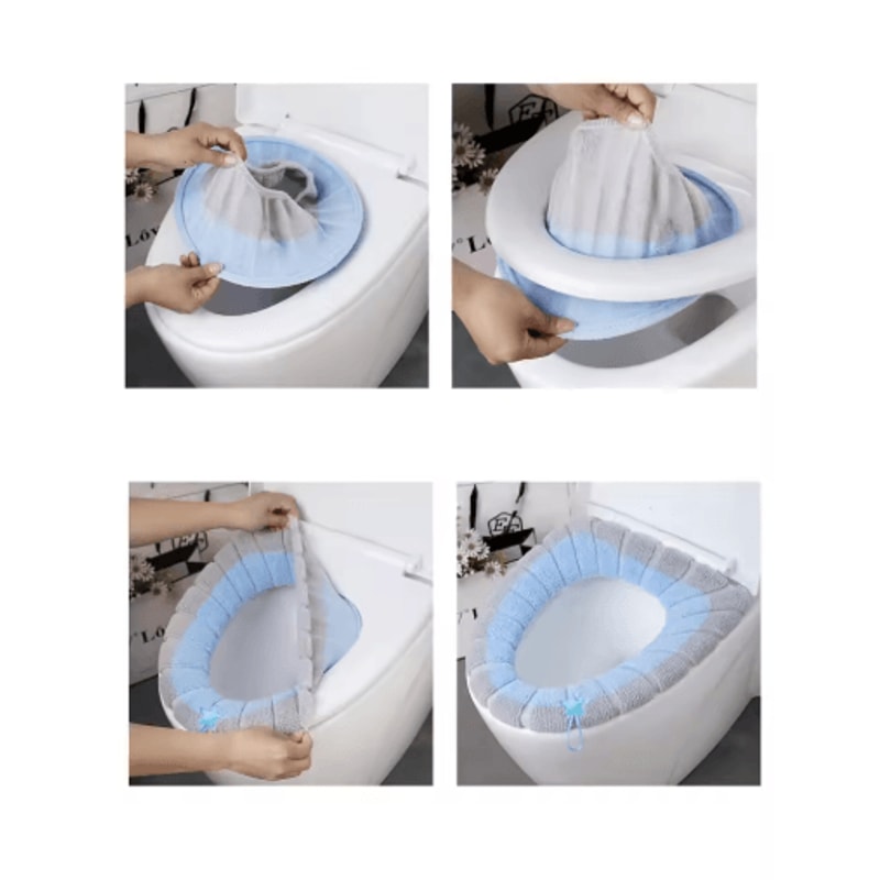 Portable Knitted Toilet Seat Cover Thickened Washable Warm OType Universal 6