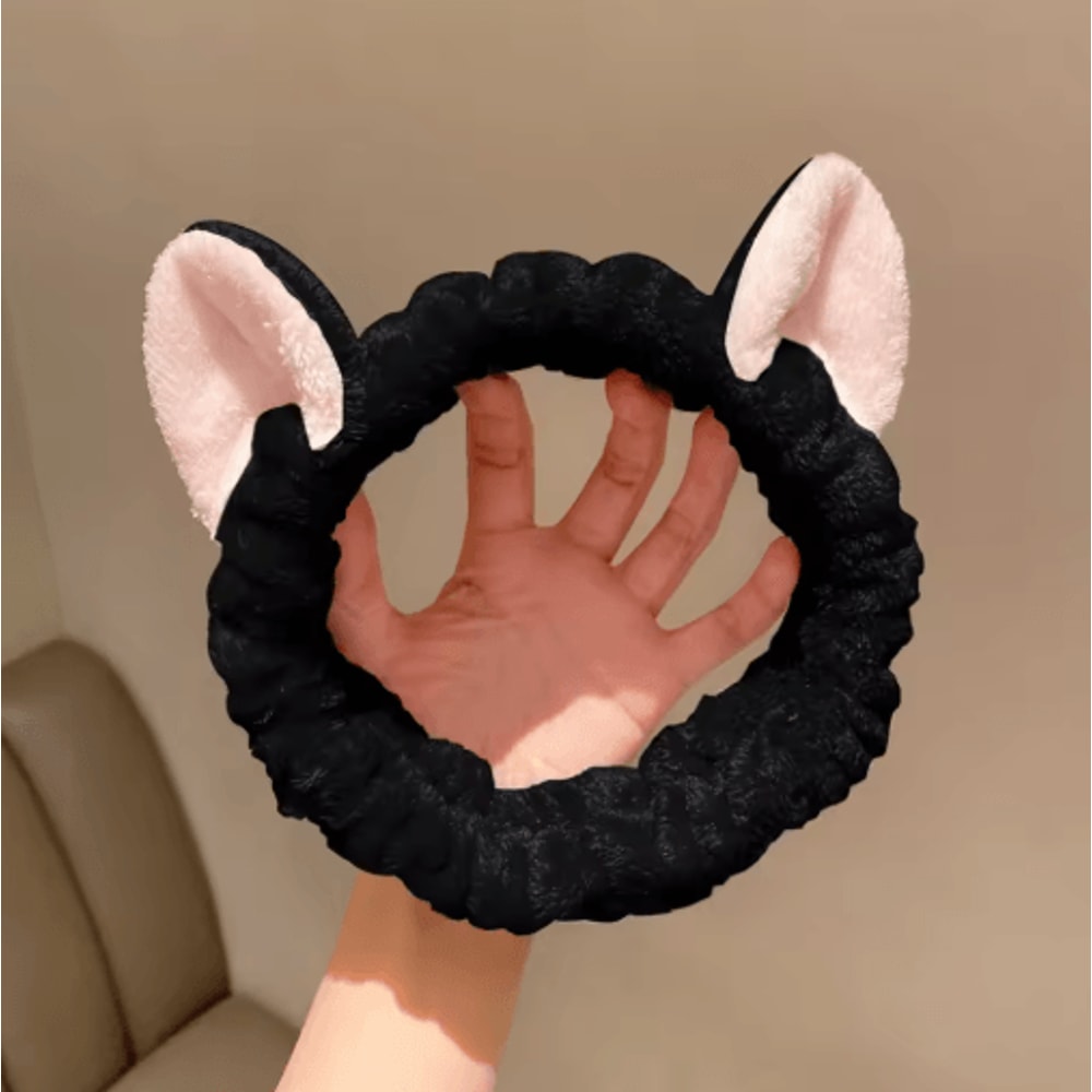 Cute Cat Coral Plush Hairband Soft Bow Headband For Makeup Face Washing 1