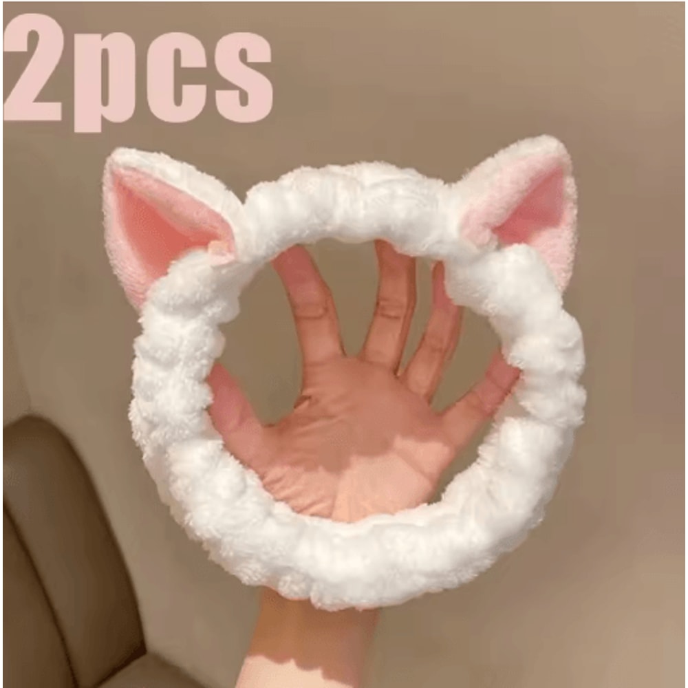 Cute Cat Coral Plush Hairband Soft Bow Headband For Makeup Face Washing 3