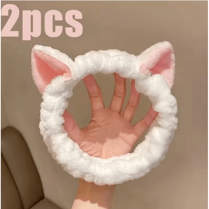 Cute Cat Coral Plush Hairband Soft Bow Headband For Makeup Face Washing 3