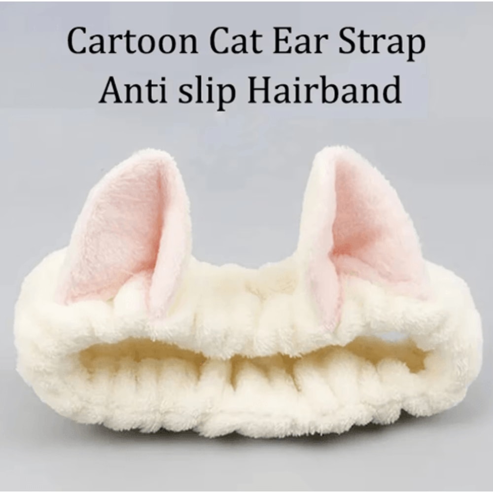 Cute Cat Coral Plush Hairband Soft Bow Headband For Makeup Face Washing 6