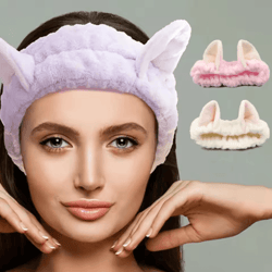 cute cat coral plush hairband – soft bow headband for makeup & face washing
