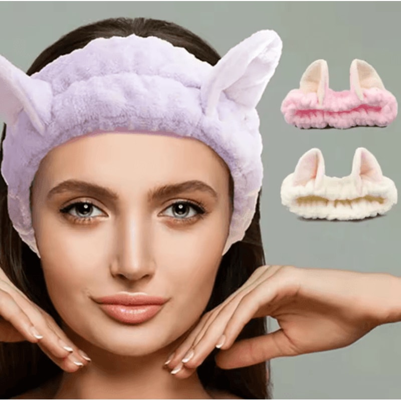 Cute Cat Coral Plush Hairband Soft Bow Headband For Makeup Face Washing 0