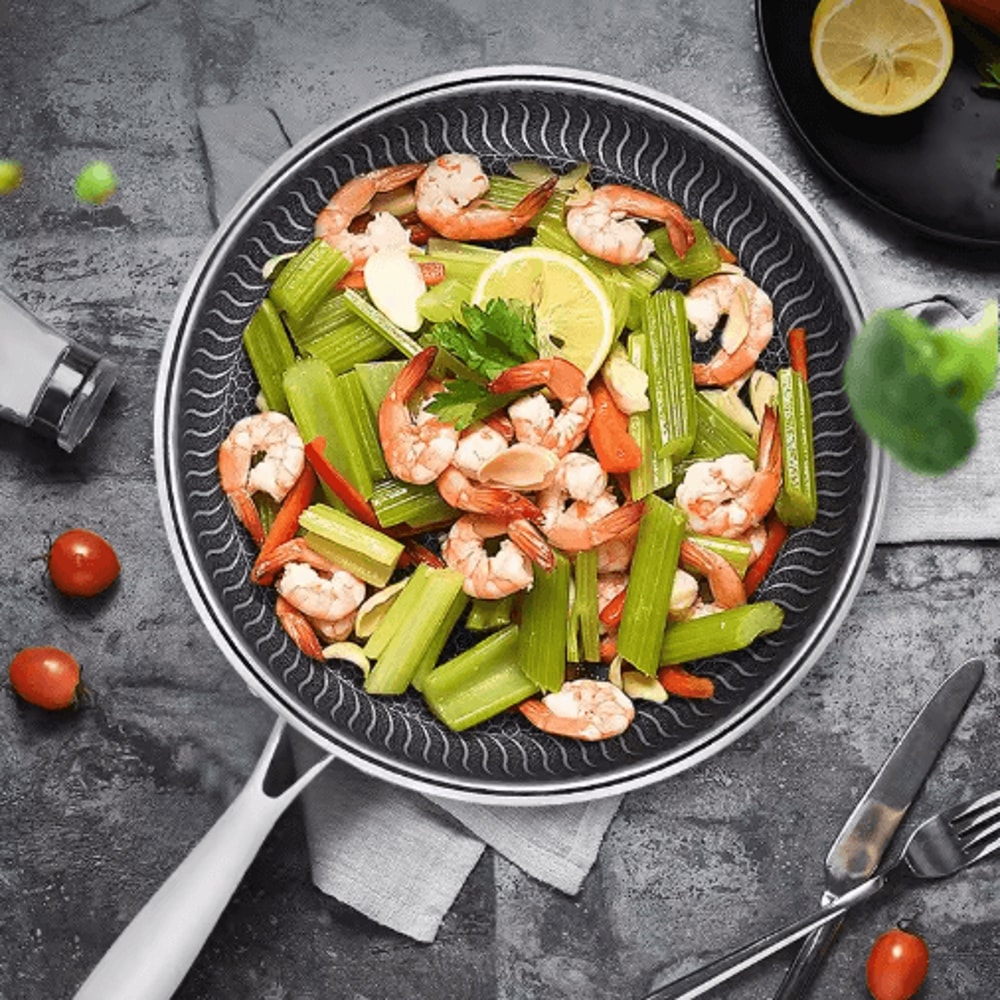 TriPly 316 Stainless Steel Honeycomb Wok Skillet WholeBody Construction For All Stoves 5