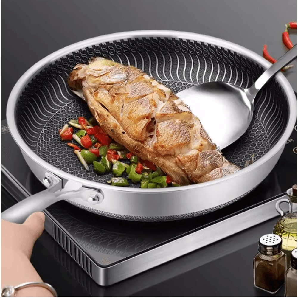 TriPly 316 Stainless Steel Honeycomb Wok Skillet WholeBody Construction For All Stoves 6