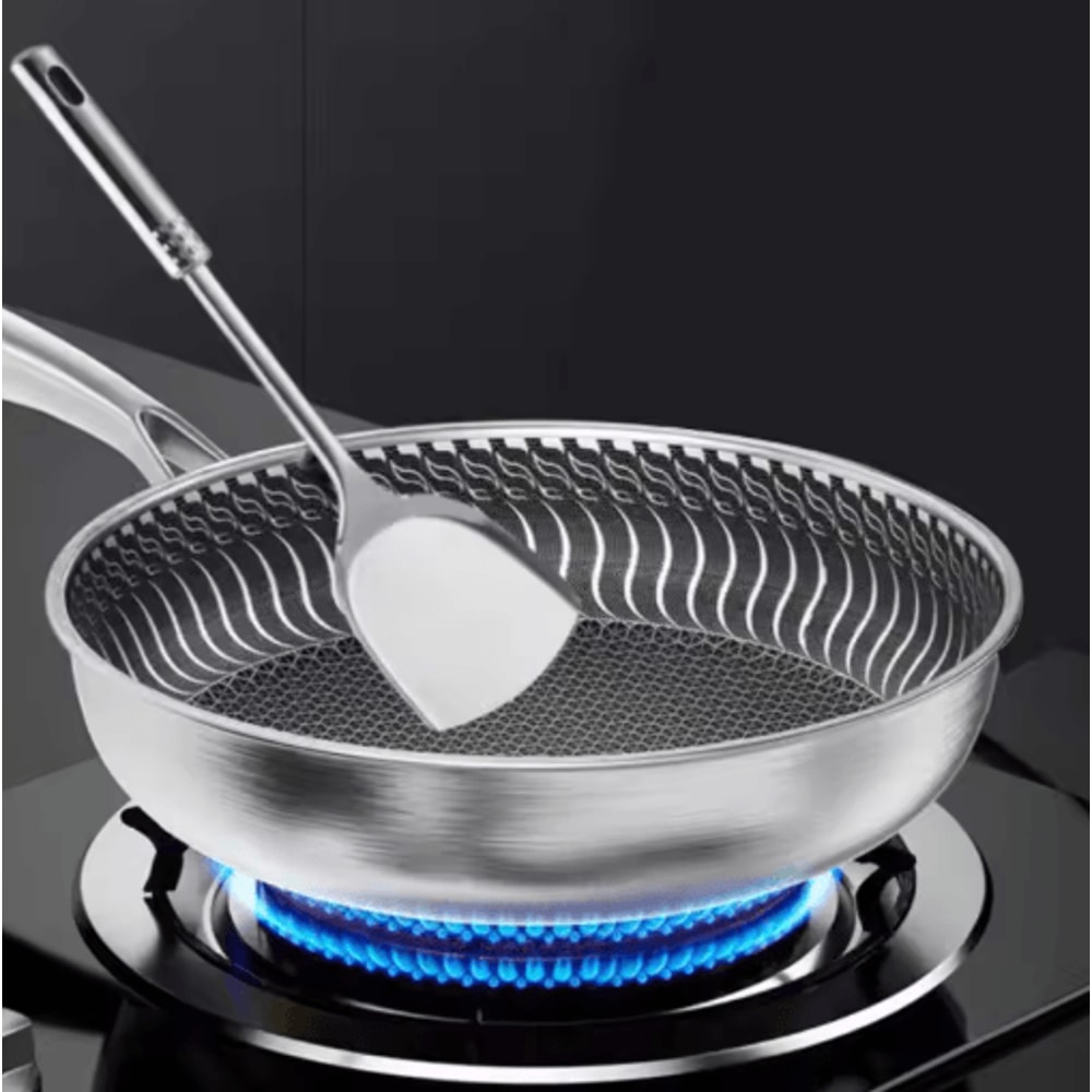 TriPly 316 Stainless Steel Honeycomb Wok Skillet WholeBody Construction For All Stoves 0