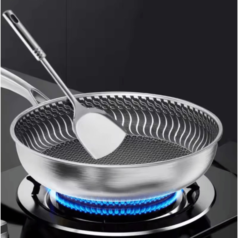 TriPly 316 Stainless Steel Honeycomb Wok Skillet WholeBody Construction For All Stoves 0