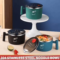stainless steel instant noodle bowl with lid and drain portable sealed heat safe