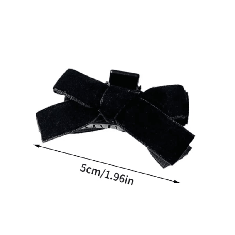 2 Piece Vintage Black Bow Velvet Hair Clip Set Princess Style Grab Clips 3