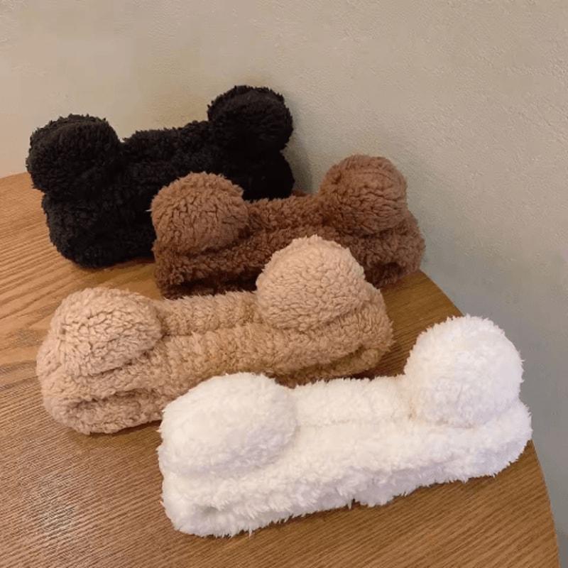 Cute Bear Plush Hair Band Anti Slip Makeup And Face Wash Headwear 7