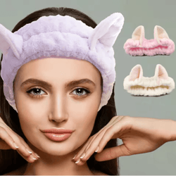 cat coral plush hairband cute soft bow headband for face wash and makeup