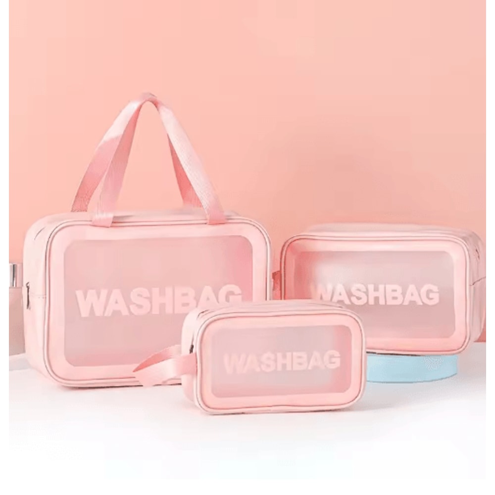 3 Piece PU Transparent Makeup And Toiletry Bag Set Large Capacity Frosted PVC Organizer 1