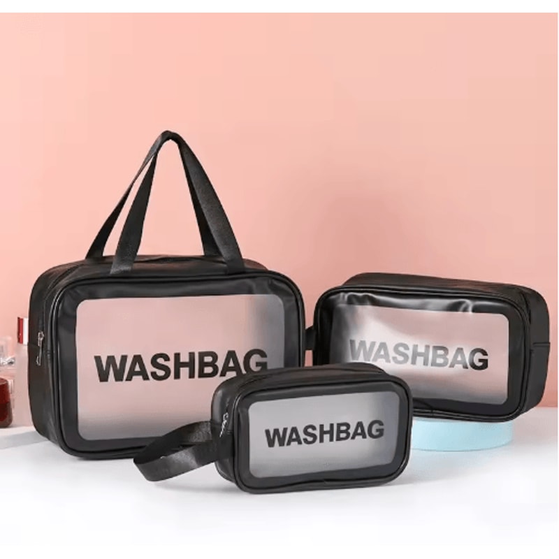 3 Piece PU Transparent Makeup And Toiletry Bag Set Large Capacity Frosted PVC Organizer 2