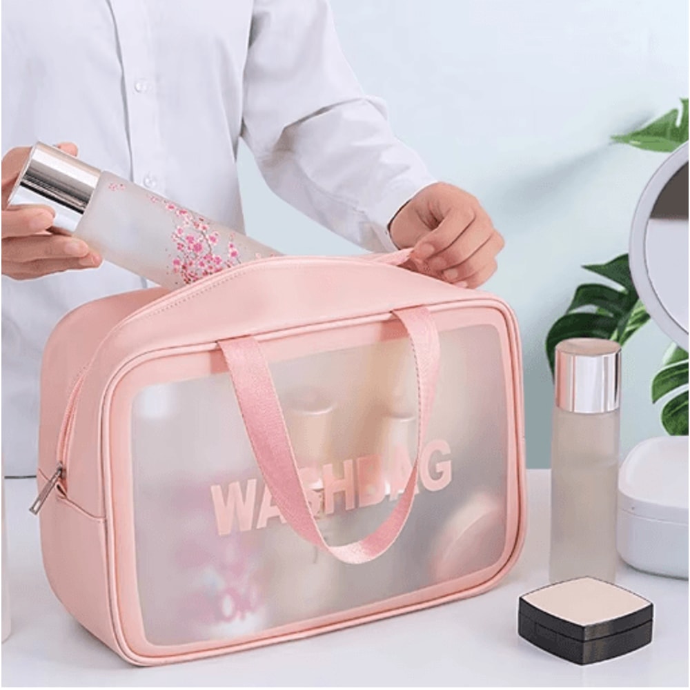 3 Piece PU Transparent Makeup And Toiletry Bag Set Large Capacity Frosted PVC Organizer 6