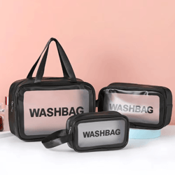 3 piece pu transparent makeup and toiletry bag set large capacity frosted pvc organizer
