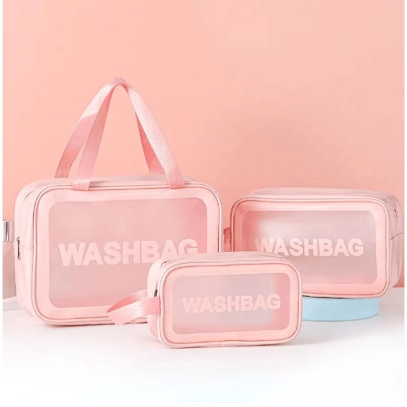 3 Piece PU Transparent Makeup And Toiletry Bag Set Large Capacity Frosted PVC Organizer 7