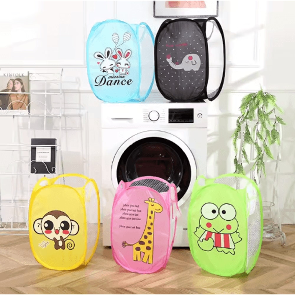 Cartoon Foldable Laundry Basket Nylon Mesh Dirty Clothes Hamper 1