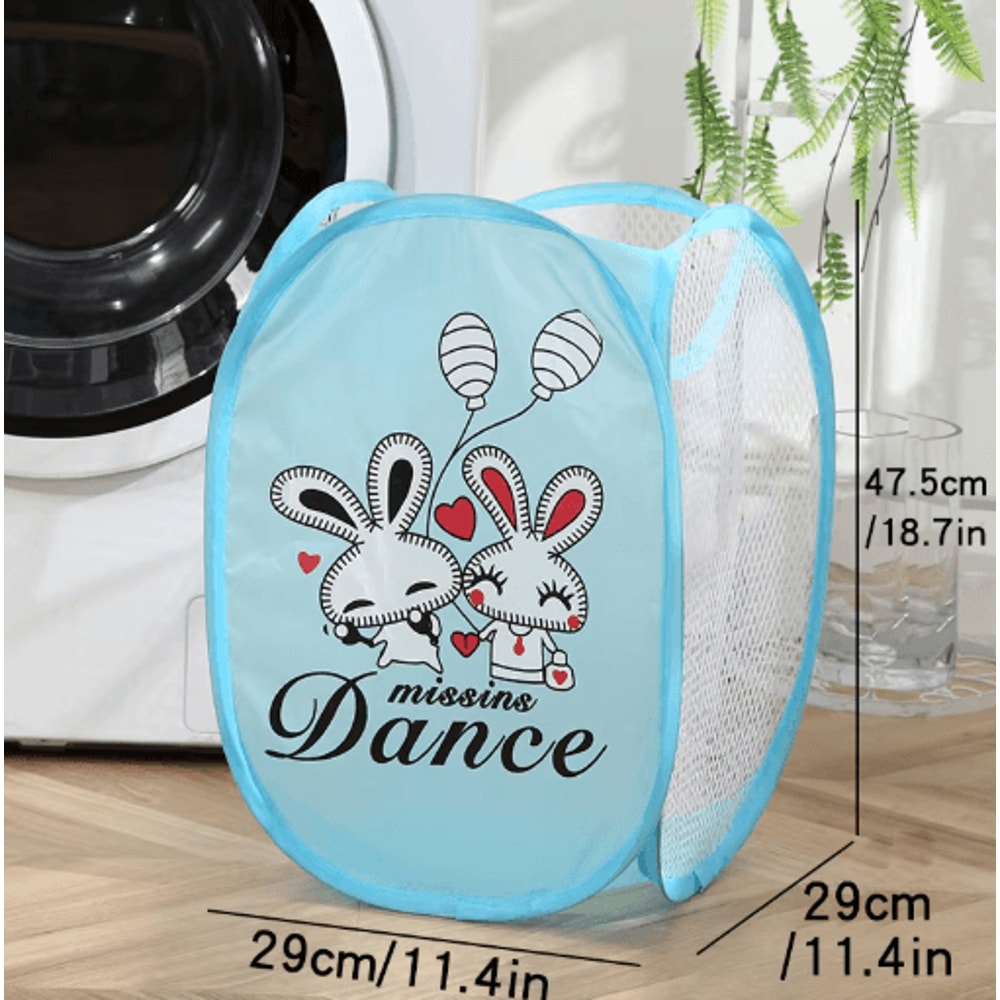 Cartoon Foldable Laundry Basket Nylon Mesh Dirty Clothes Hamper 3