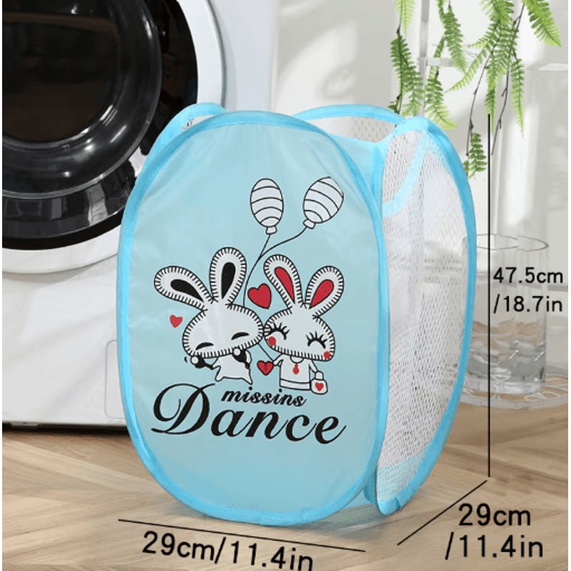 Cartoon Foldable Laundry Basket Nylon Mesh Dirty Clothes Hamper 3