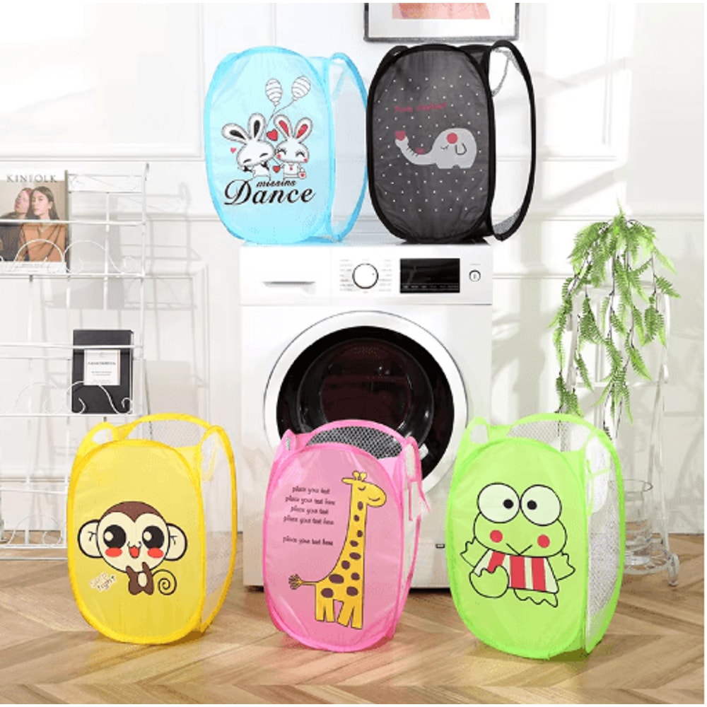Cartoon Foldable Laundry Basket Nylon Mesh Dirty Clothes Hamper 4