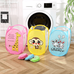 cartoon foldable laundry basket nylon mesh dirty clothes hamper