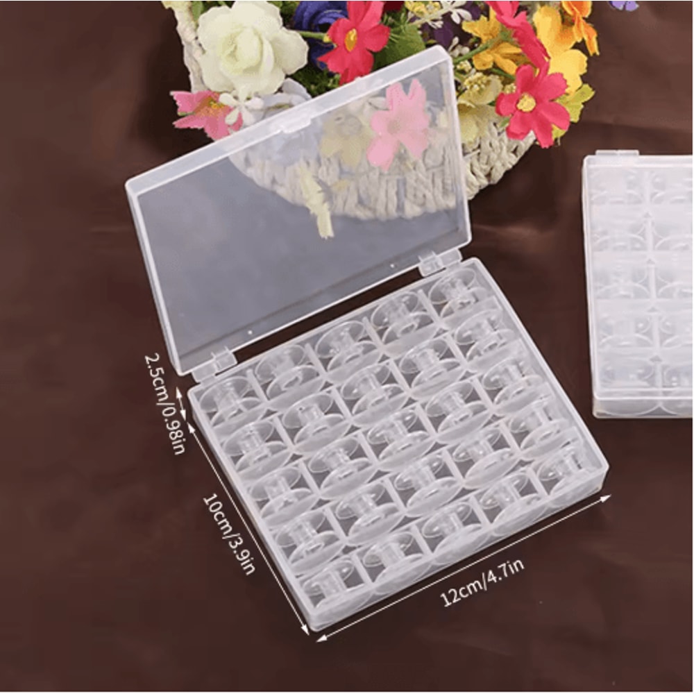 25 Piece Clear Plastic Bobbin Set With Storage Box Sewing Machine Accessories 3