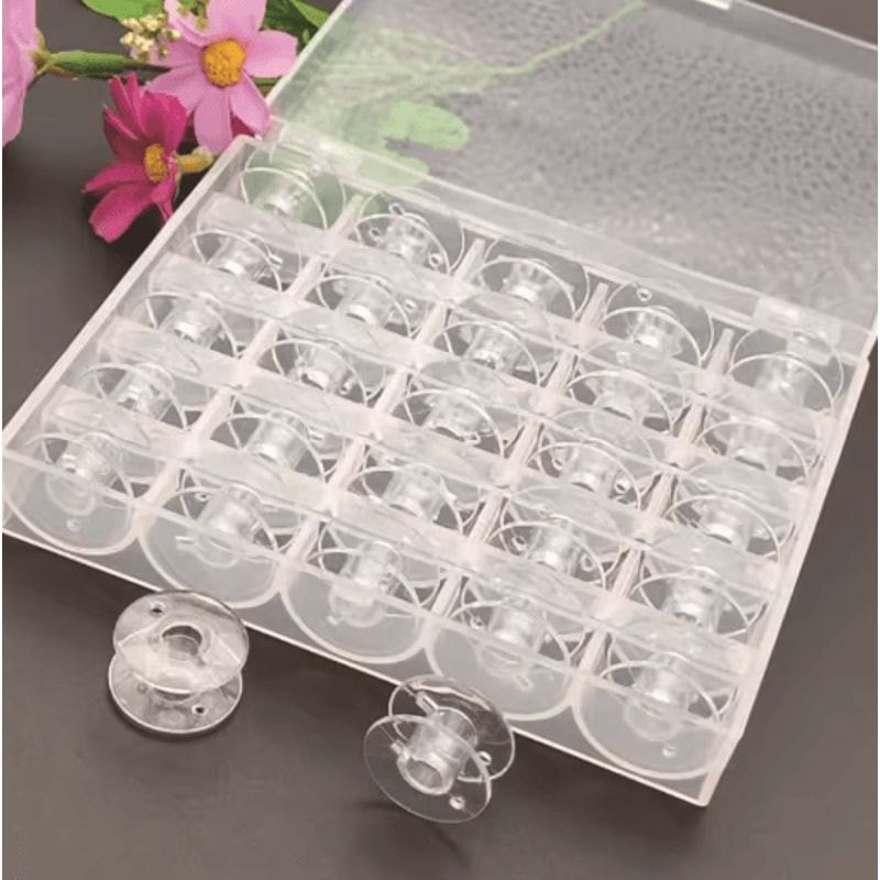 25 Piece Clear Plastic Bobbin Set With Storage Box Sewing Machine Accessories 5