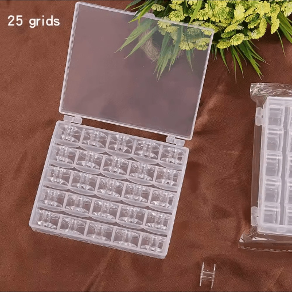 25 Piece Clear Plastic Bobbin Set With Storage Box Sewing Machine Accessories 6