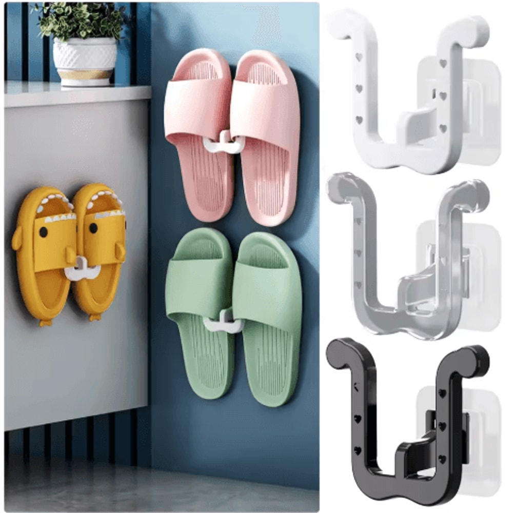 UShaped WallMounted Slipper Rack Bathroom Drainage Sandal Storage 0