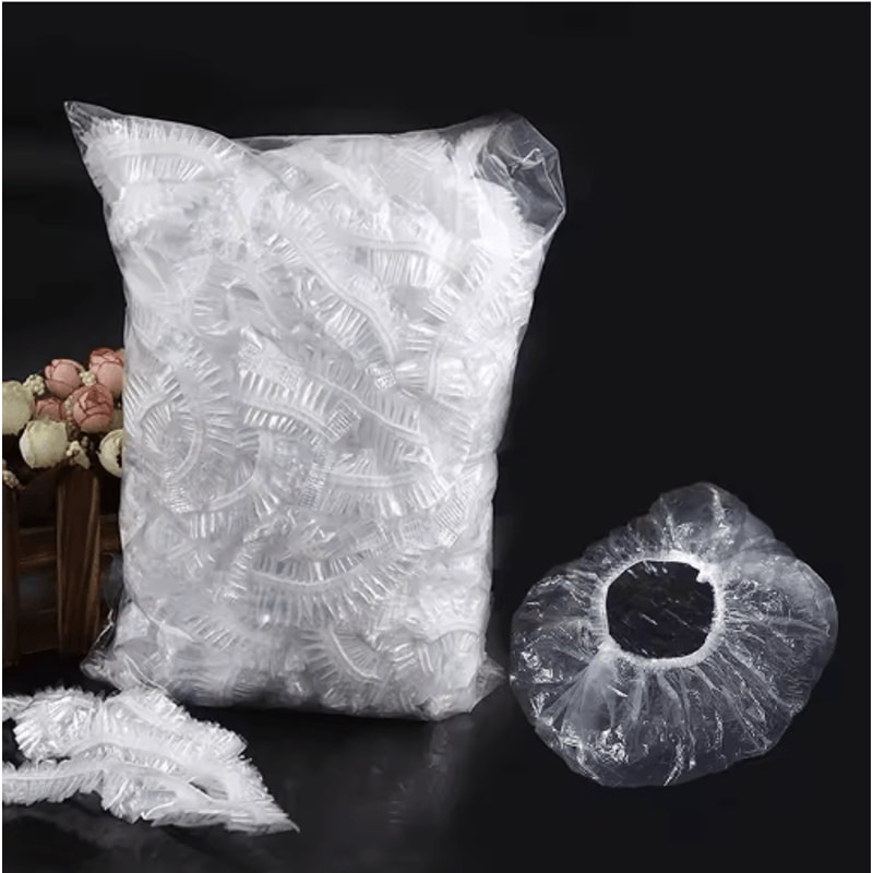 Disposable Thickened Shower Caps 42cm Elastic Plastic Head Covers 100pcs Set 0