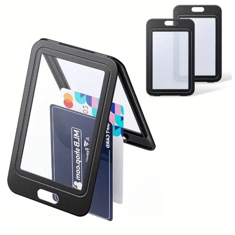 Vertical DoubleSided Card Holder Hard Plastic ID Credit Card Protector Black 2