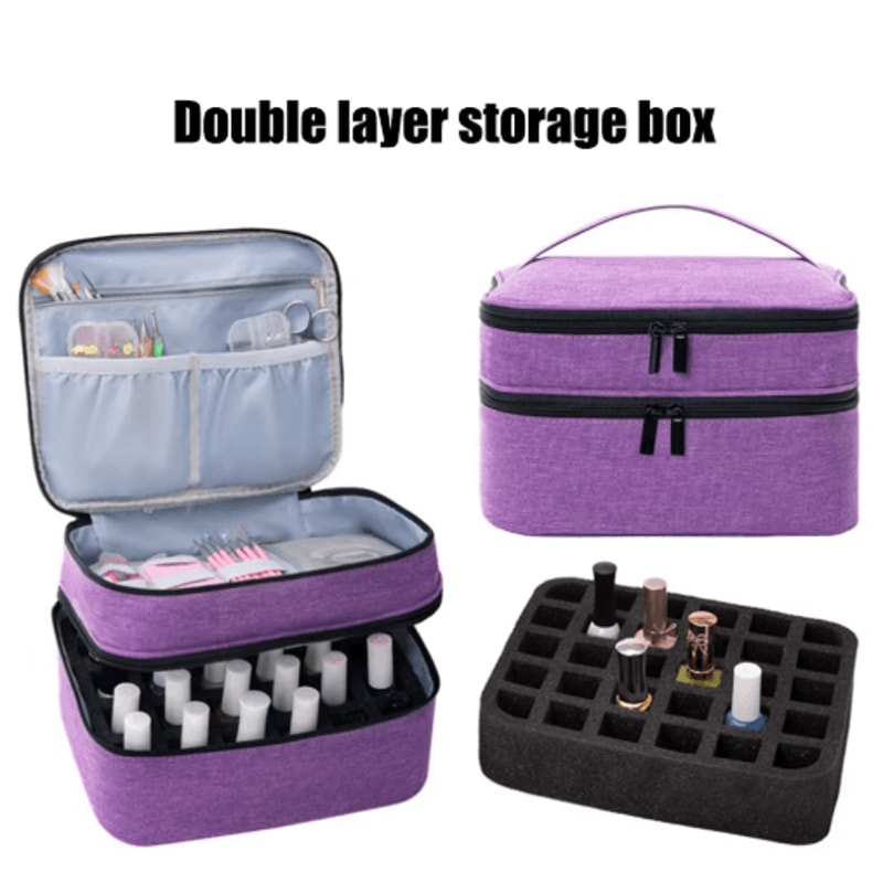 DoubleLayer Nail Polish Storage Bag 30Compartment Portable Nail Care Organizer 5
