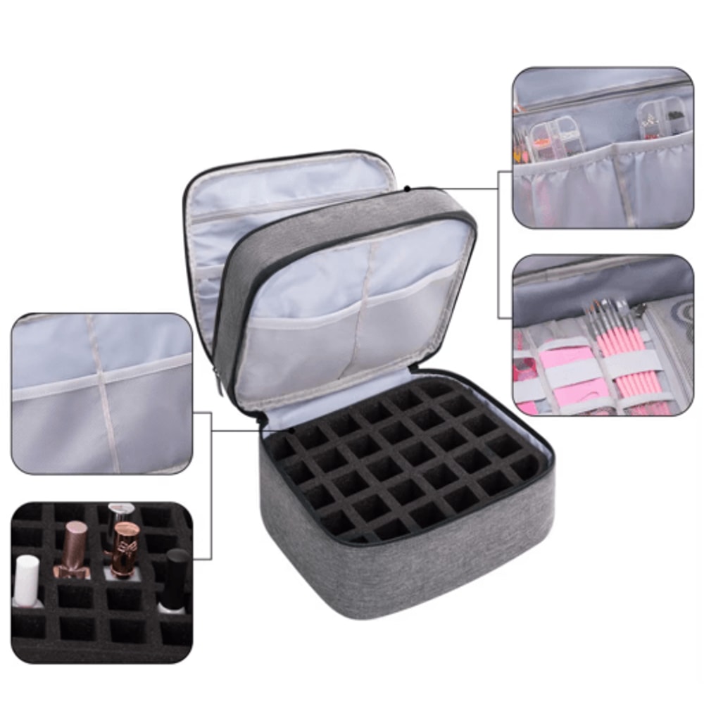 DoubleLayer Nail Polish Storage Bag 30Compartment Portable Nail Care Organizer 7