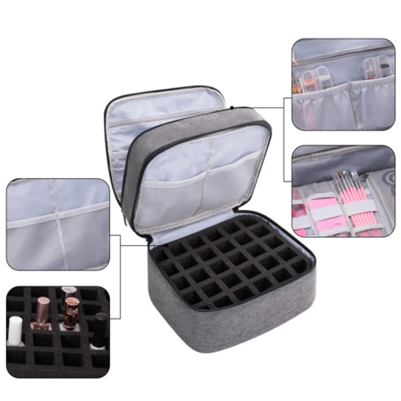 DoubleLayer Nail Polish Storage Bag 30Compartment Portable Nail Care Organizer 7