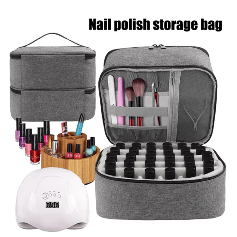 DoubleLayer Nail Polish Storage Bag 30Compartment Portable Nail Care Organizer 8