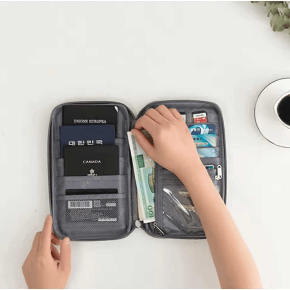 Travel Document Organizer Waterproof RFID Passport Holder With Zipper Pocket 4