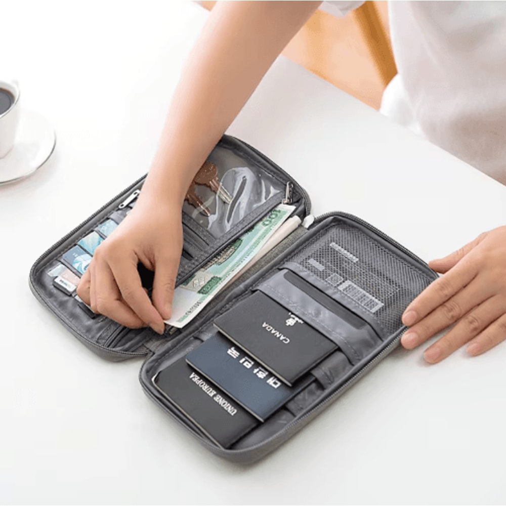 Travel Document Organizer Waterproof RFID Passport Holder With Zipper Pocket 0