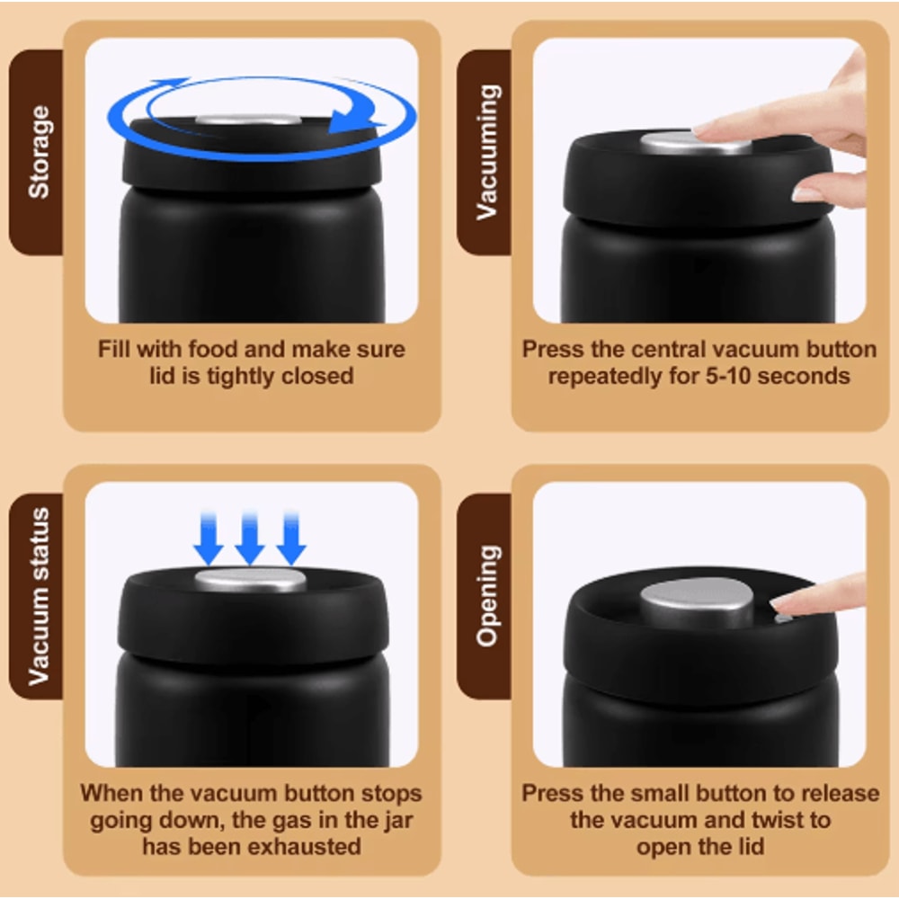 1200ml Coffee Vacuum Canister 304 Stainless Steel FreshKeeping Storage Jug 4