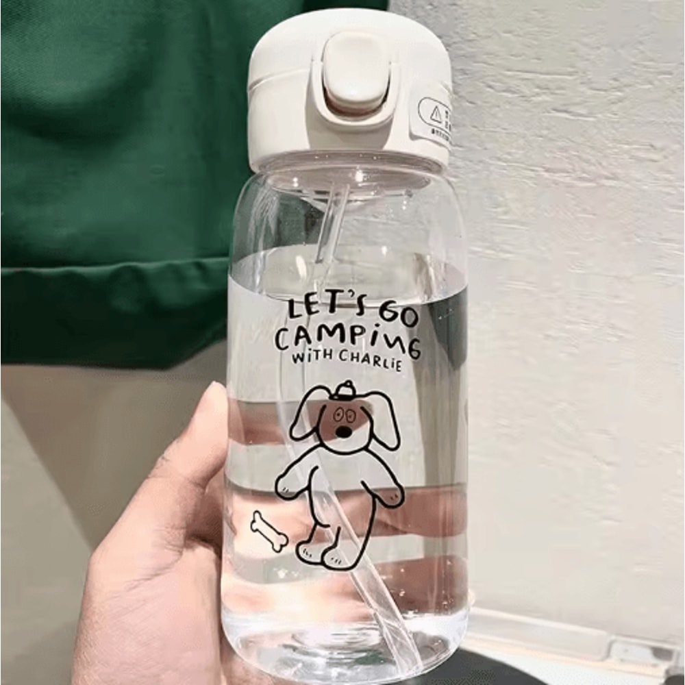 Cartoon LargeCapacity Plastic Water Bottle With Straw DropResistant Portable Cup 1