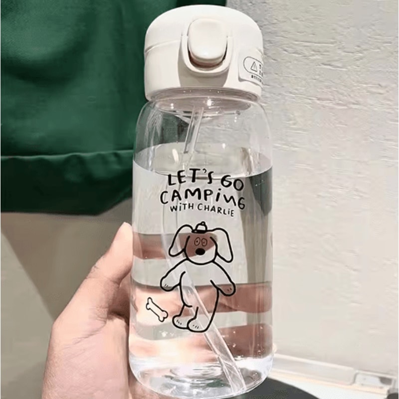 Cartoon LargeCapacity Plastic Water Bottle With Straw DropResistant Portable Cup 1