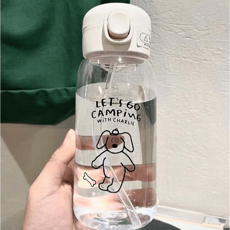 Cartoon LargeCapacity Plastic Water Bottle With Straw DropResistant Portable Cup 5