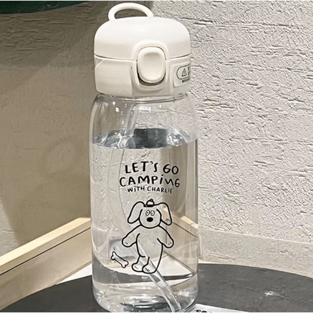 Cartoon LargeCapacity Plastic Water Bottle With Straw DropResistant Portable Cup 0