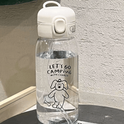 cartoon large-capacity plastic water bottle with straw drop-resistant portable cup