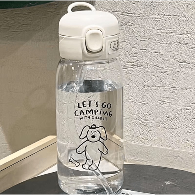 Cartoon LargeCapacity Plastic Water Bottle With Straw DropResistant Portable Cup 0