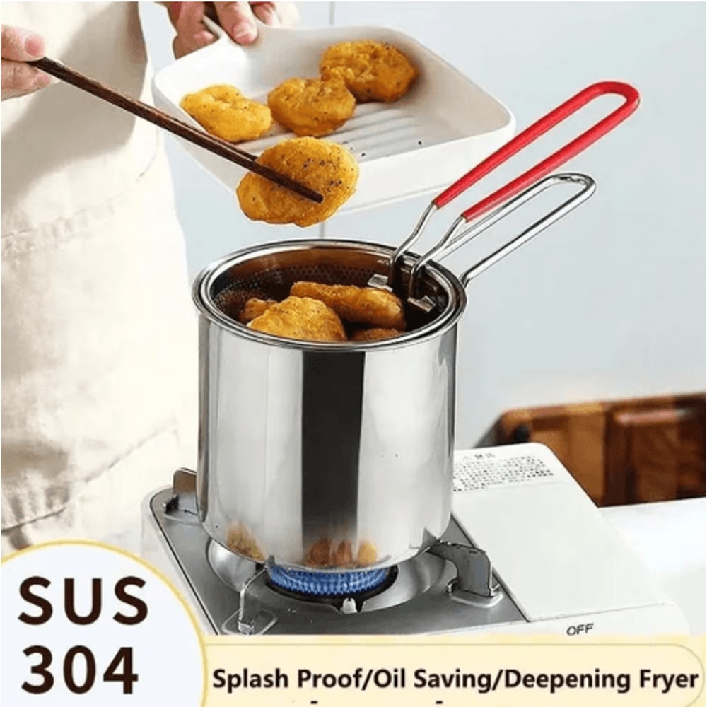 Stainless Steel Deep Fryer Pot With Basket Compact MultiPurpose Frying Cooker 3