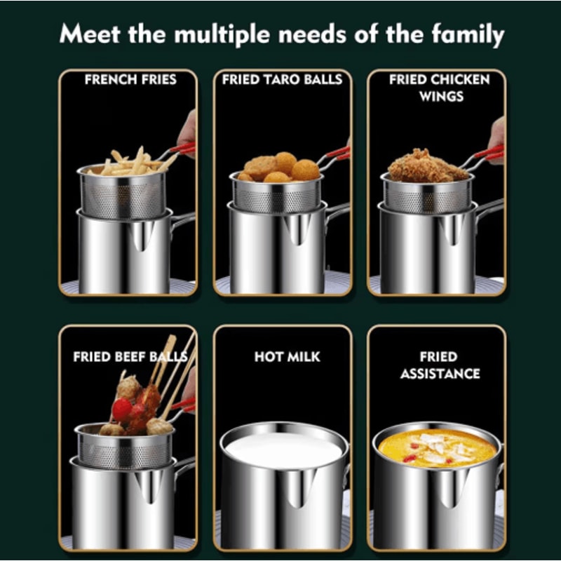 Stainless Steel Deep Fryer Pot With Basket Compact MultiPurpose Frying Cooker 4