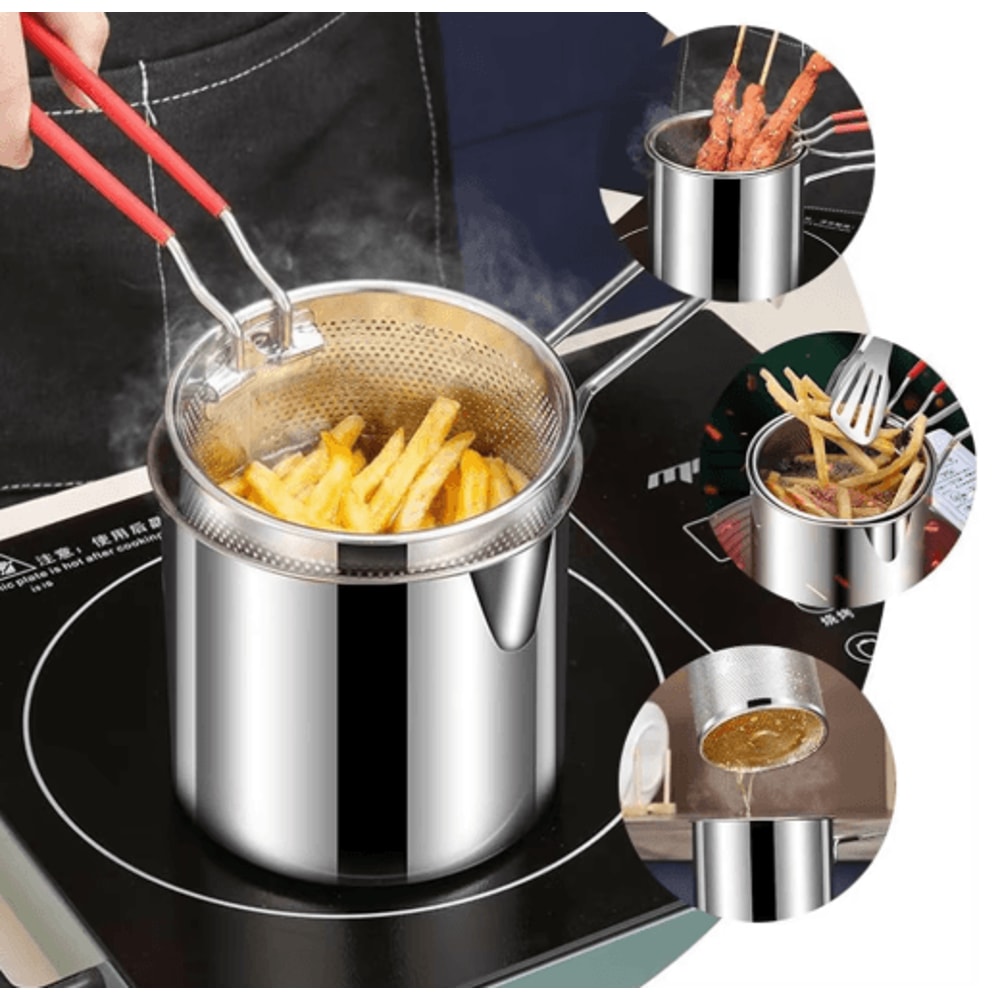 Stainless Steel Deep Fryer Pot With Basket Compact MultiPurpose Frying Cooker 5
